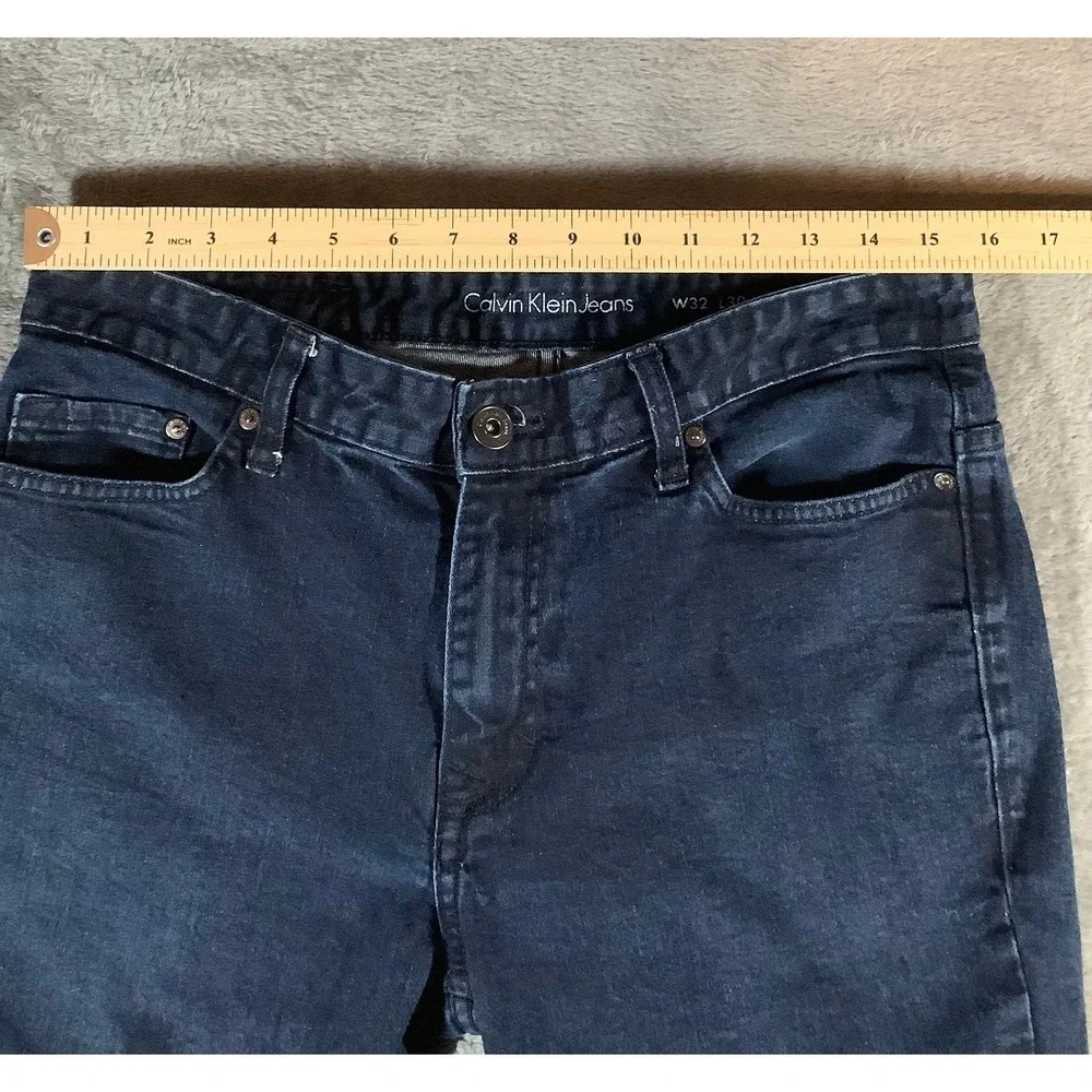 Calvin Klein Jeans Mens 32x30 Dark Wash Straight Leg Stretch Denim Blue